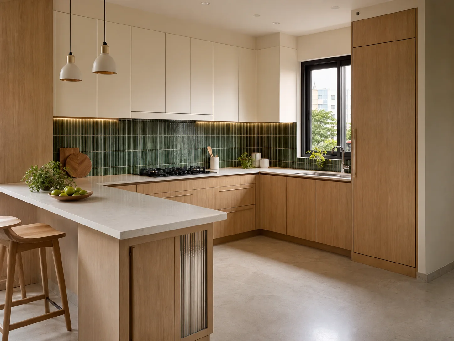 Oak and Olive modular kitchen by Star Spaces in Jayanagar